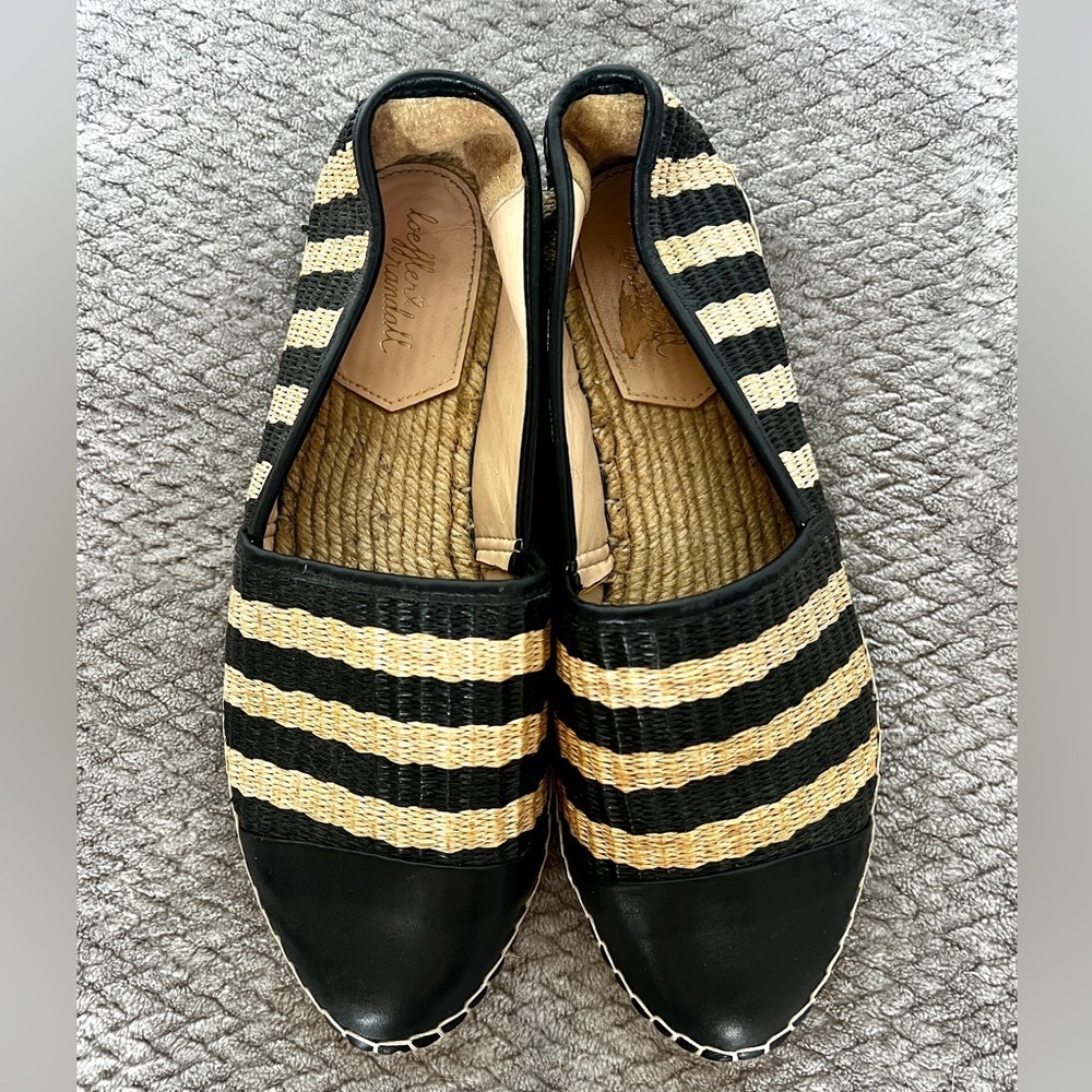 Loeffler Randall Black and Natural Striped Espadrille Flats